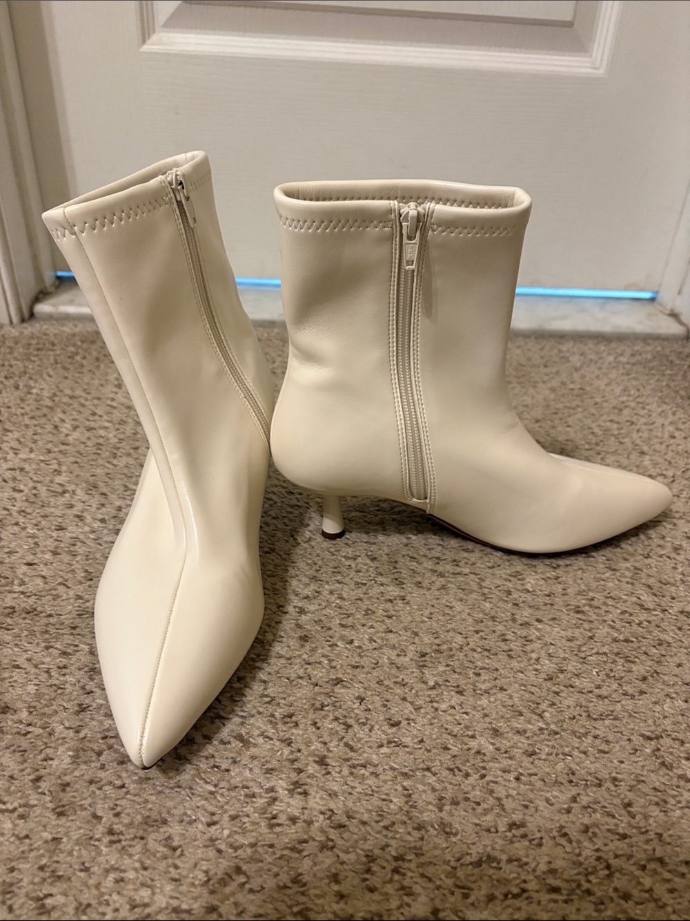 Women's Cream Pointed Toe Kitten Heel Ankle Boots